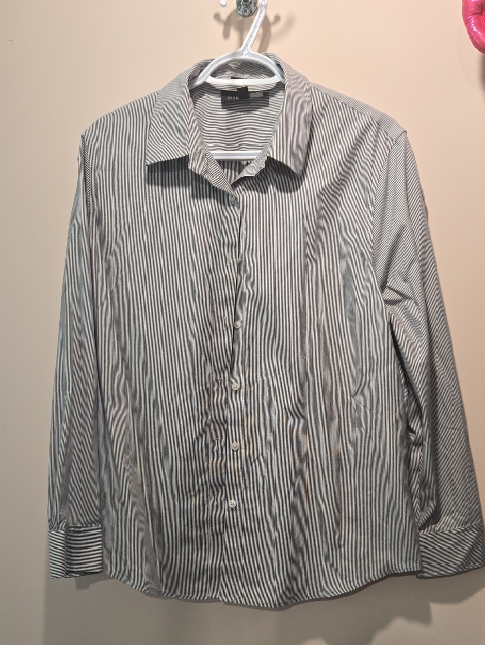 Jones New York Women's Light Gray Pinstripe Button-Down Shirt